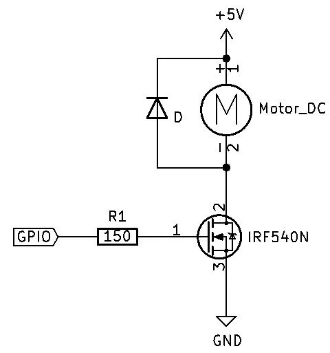 Conection diagram for a MOSFET to a DC motor.