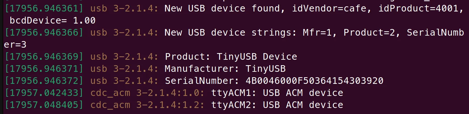 Example output of dmesg