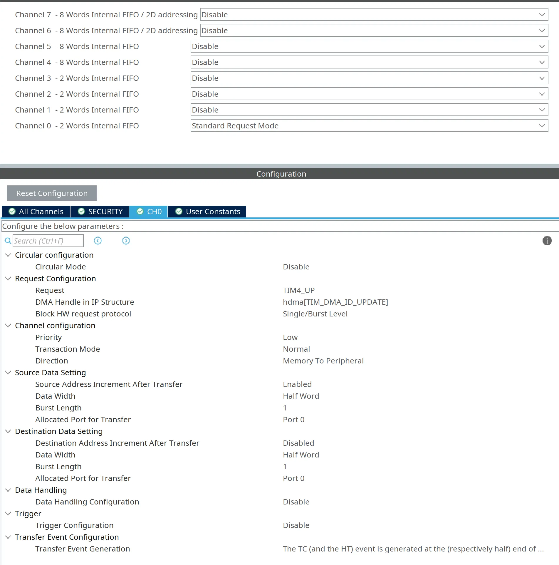 GPDMA configuration in CubeMX